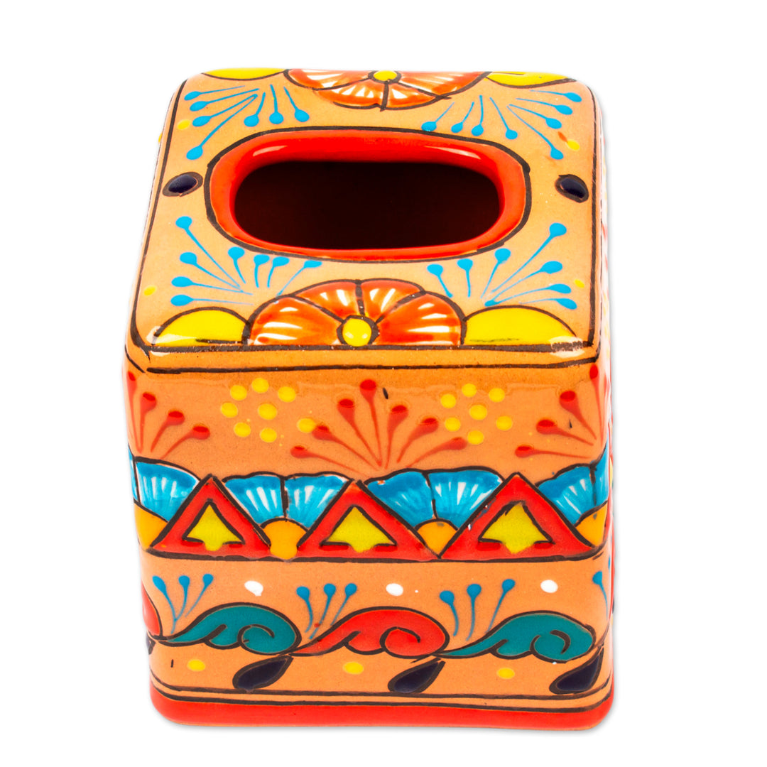 Handcrafted Talavera Floral Ceramic Tissue Box Cover - Spring Convenience