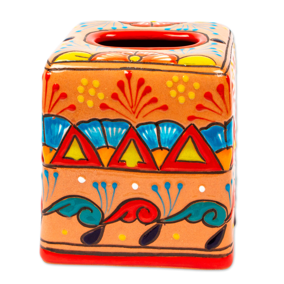 Handcrafted Talavera Floral Ceramic Tissue Box Cover - Spring Convenience