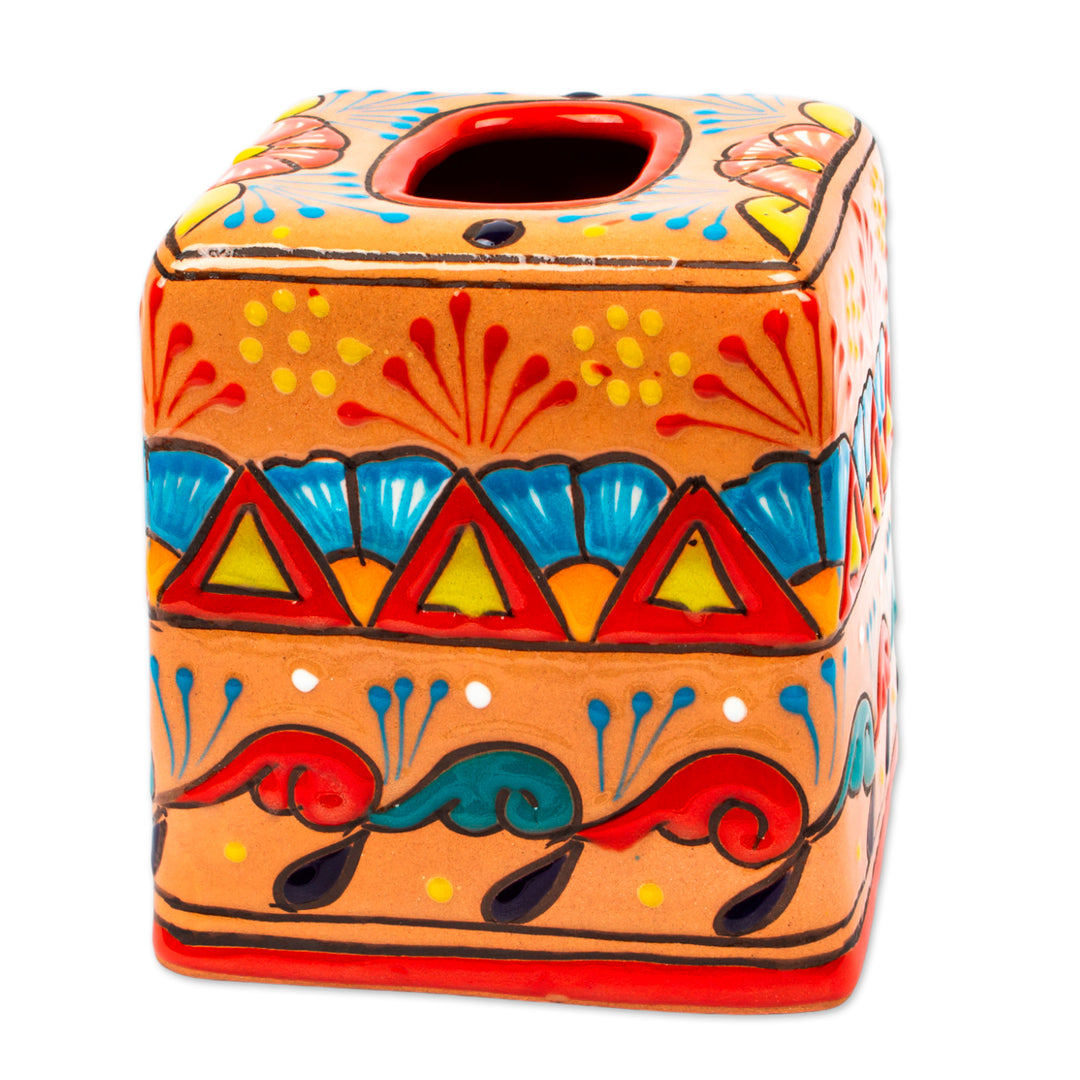 Handcrafted Talavera Floral Ceramic Tissue Box Cover - Spring Convenience