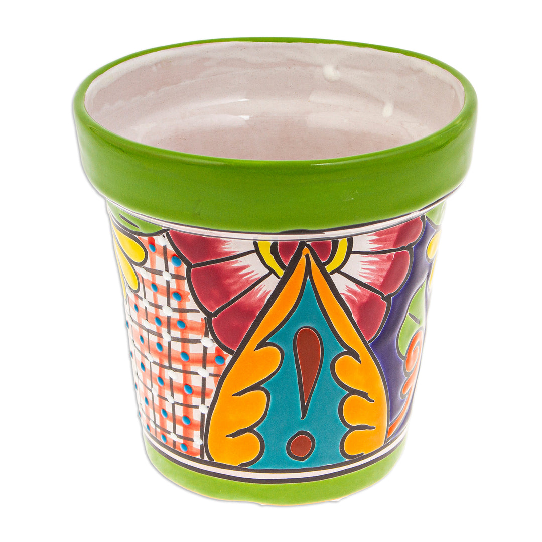 Talavera Kiwi Ceramic Flower Pot with Hacienda-Themed Motifs - Kiwi Elysium