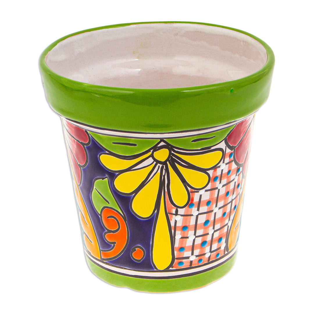 Talavera Kiwi Ceramic Flower Pot with Hacienda-Themed Motifs - Kiwi Elysium