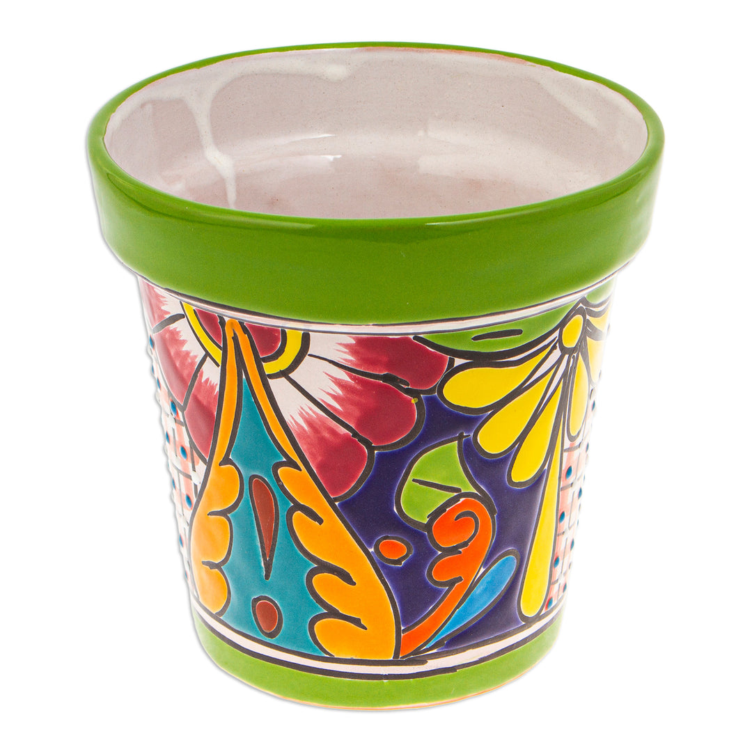 Talavera Kiwi Ceramic Flower Pot with Hacienda-Themed Motifs - Kiwi Elysium