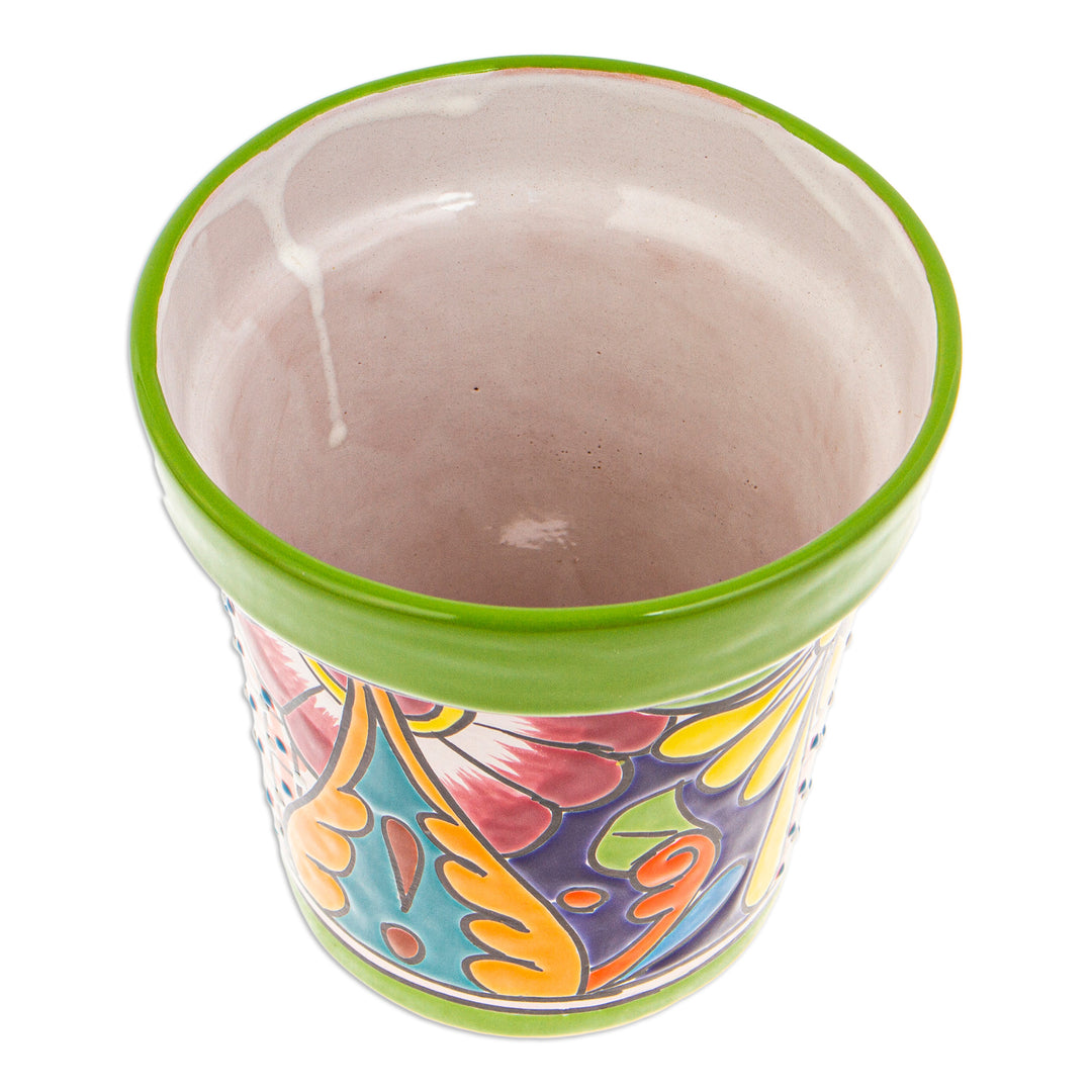 Talavera Kiwi Ceramic Flower Pot with Hacienda-Themed Motifs - Kiwi Elysium