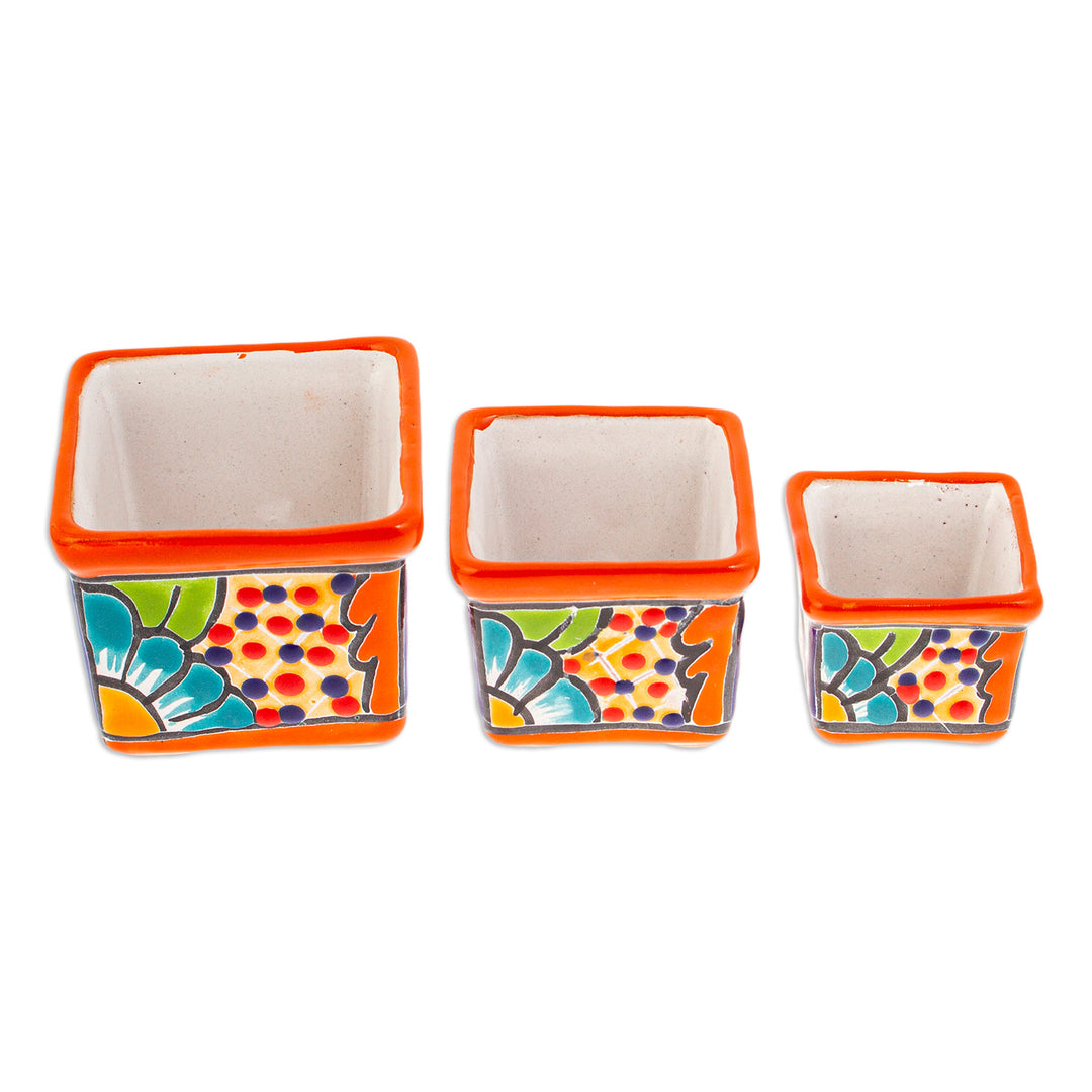 Set of 3 Handmade Hacienda Ceramic Flower Pots in Saffron - Hacienda Bouquet in Saffron