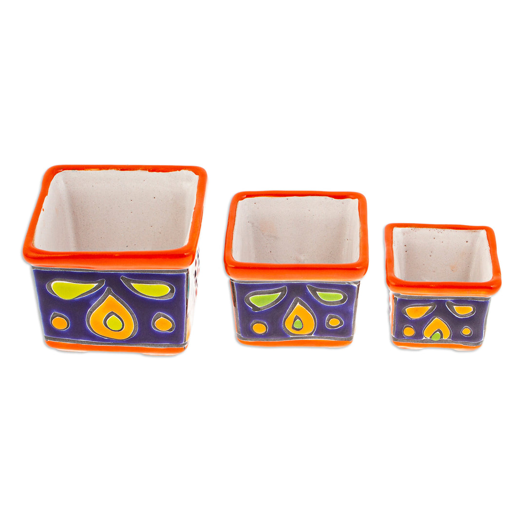 Set of 3 Handmade Hacienda Ceramic Flower Pots in Saffron - Hacienda Bouquet in Saffron