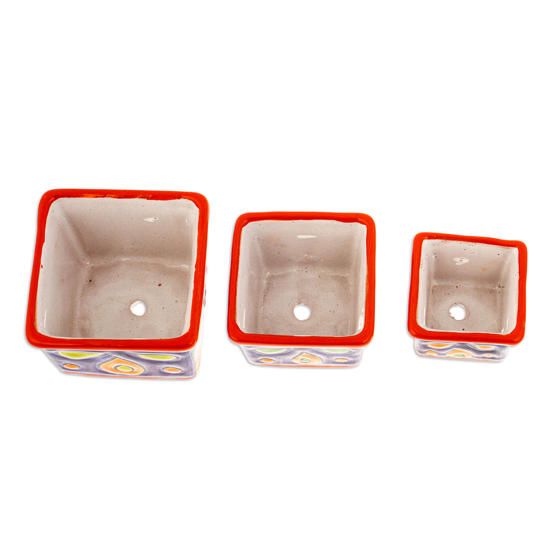 Set of 3 Handmade Hacienda Ceramic Flower Pots in Saffron - Hacienda Bouquet in Saffron