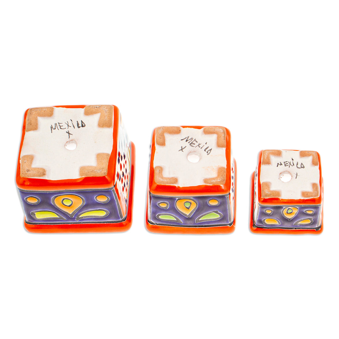 Set of 3 Handmade Hacienda Ceramic Flower Pots in Saffron - Hacienda Bouquet in Saffron