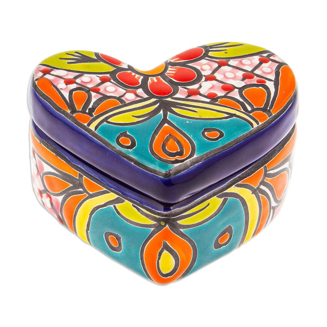 Heart-Shaped Floral Talavera Ceramic Decorative Box - Classic Romance