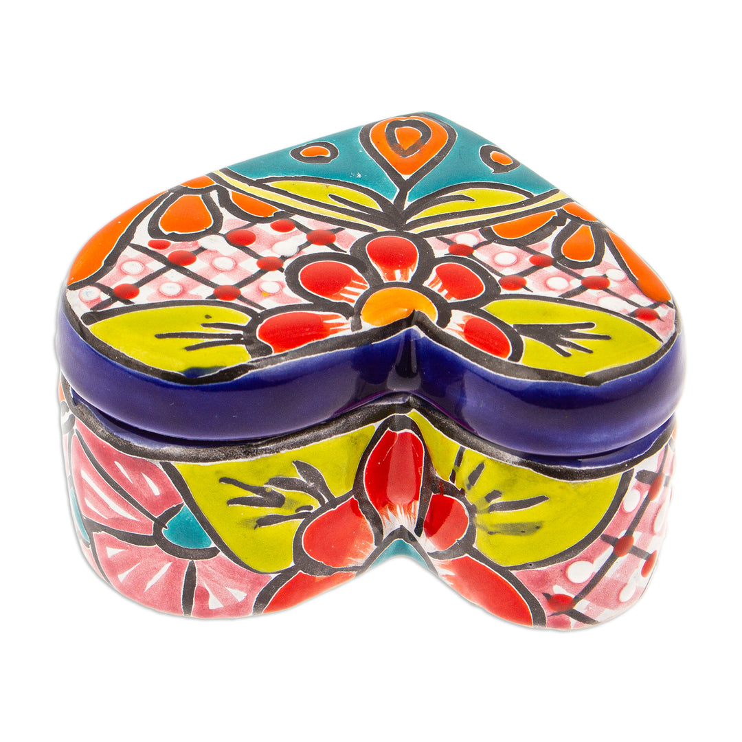 Heart-Shaped Floral Talavera Ceramic Decorative Box - Classic Romance
