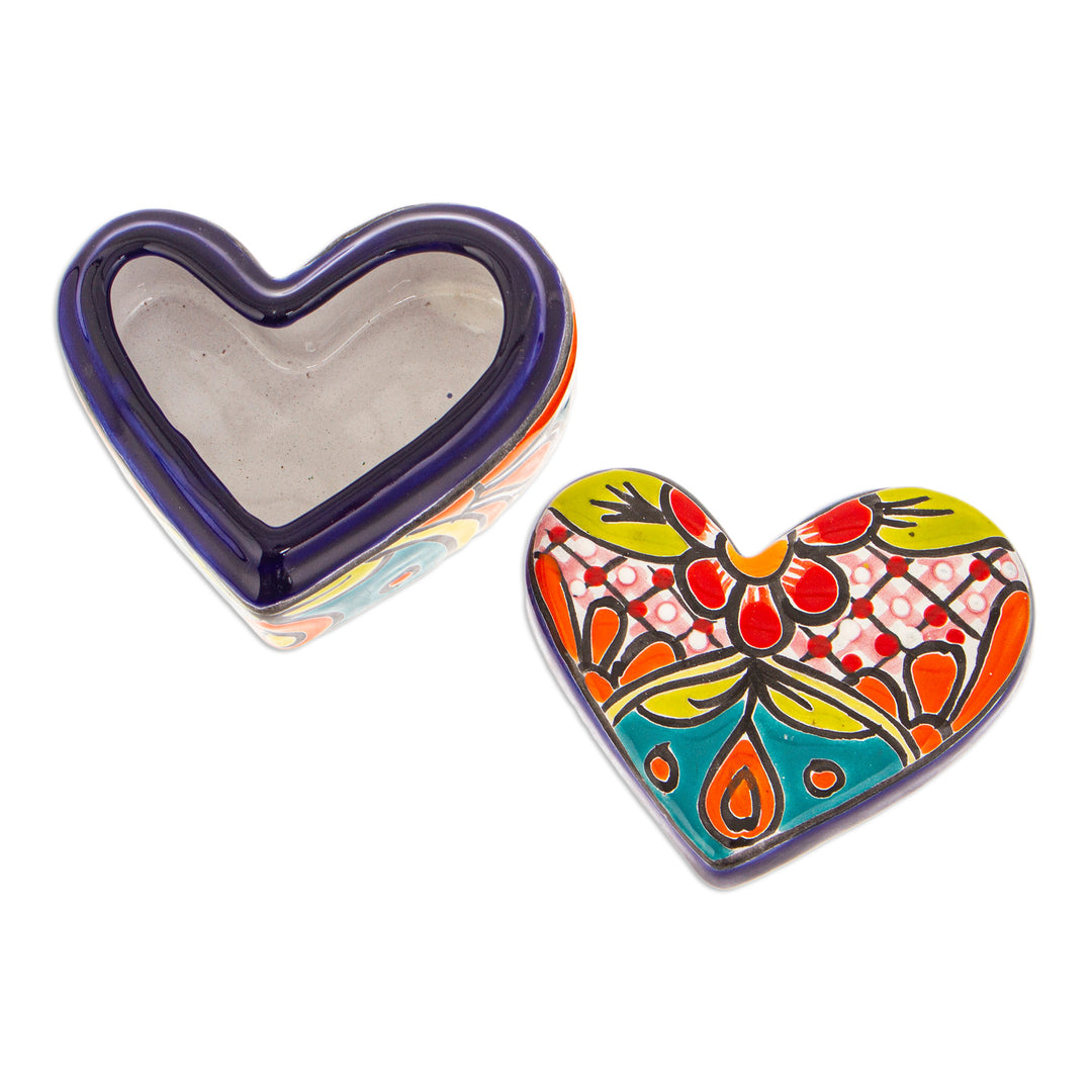 Heart-Shaped Floral Talavera Ceramic Decorative Box - Classic Romance
