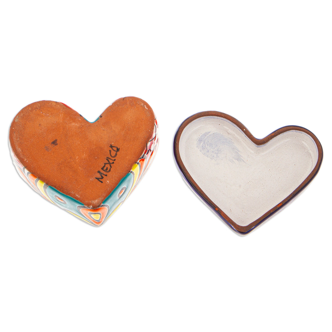 Heart-Shaped Floral Talavera Ceramic Decorative Box - Classic Romance