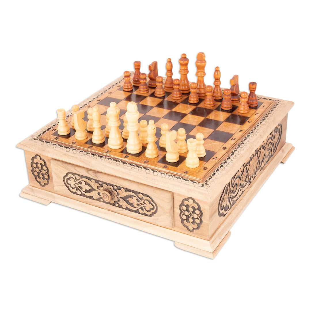 Handcrafted Traditional Wooden Chess Set from Uzbekistan - Classic Strategy