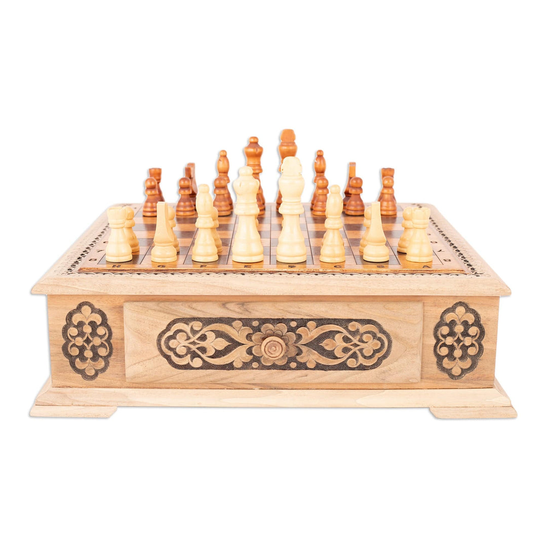 Handcrafted Traditional Wooden Chess Set from Uzbekistan - Classic Strategy