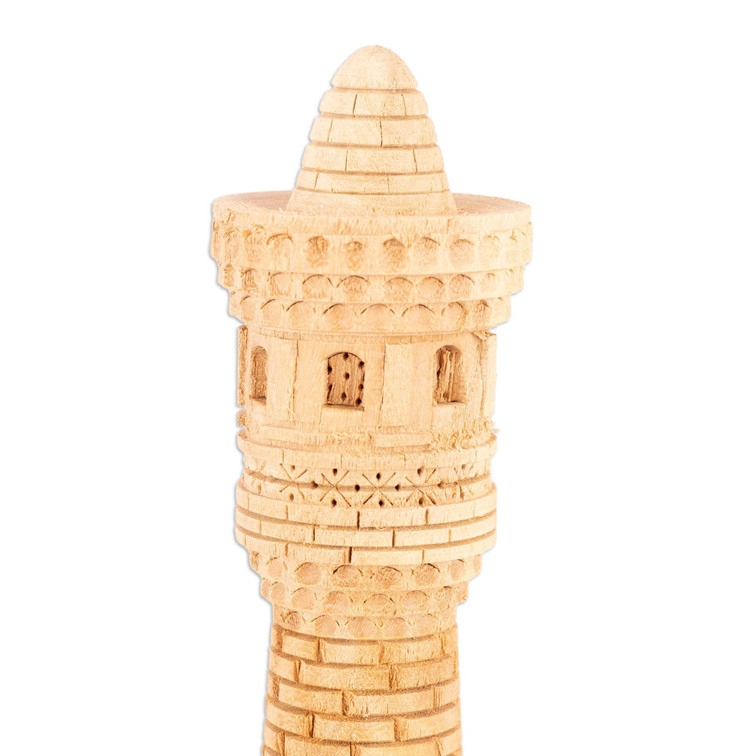 Hand-Carved Walnut Wood Statuette of Kalyan Minaret Tower - Great Minaret Tower