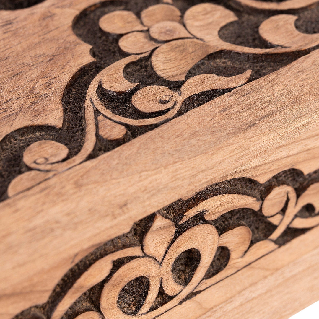 Hand-Carved Walnut Wood Jewelry Box with Vine Motifs - Uzbek Garden