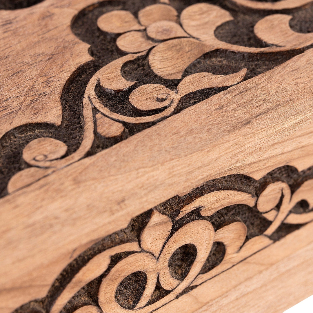 Hand-Carved Walnut Wood Jewelry Box with Vine Motifs - Uzbek Garden