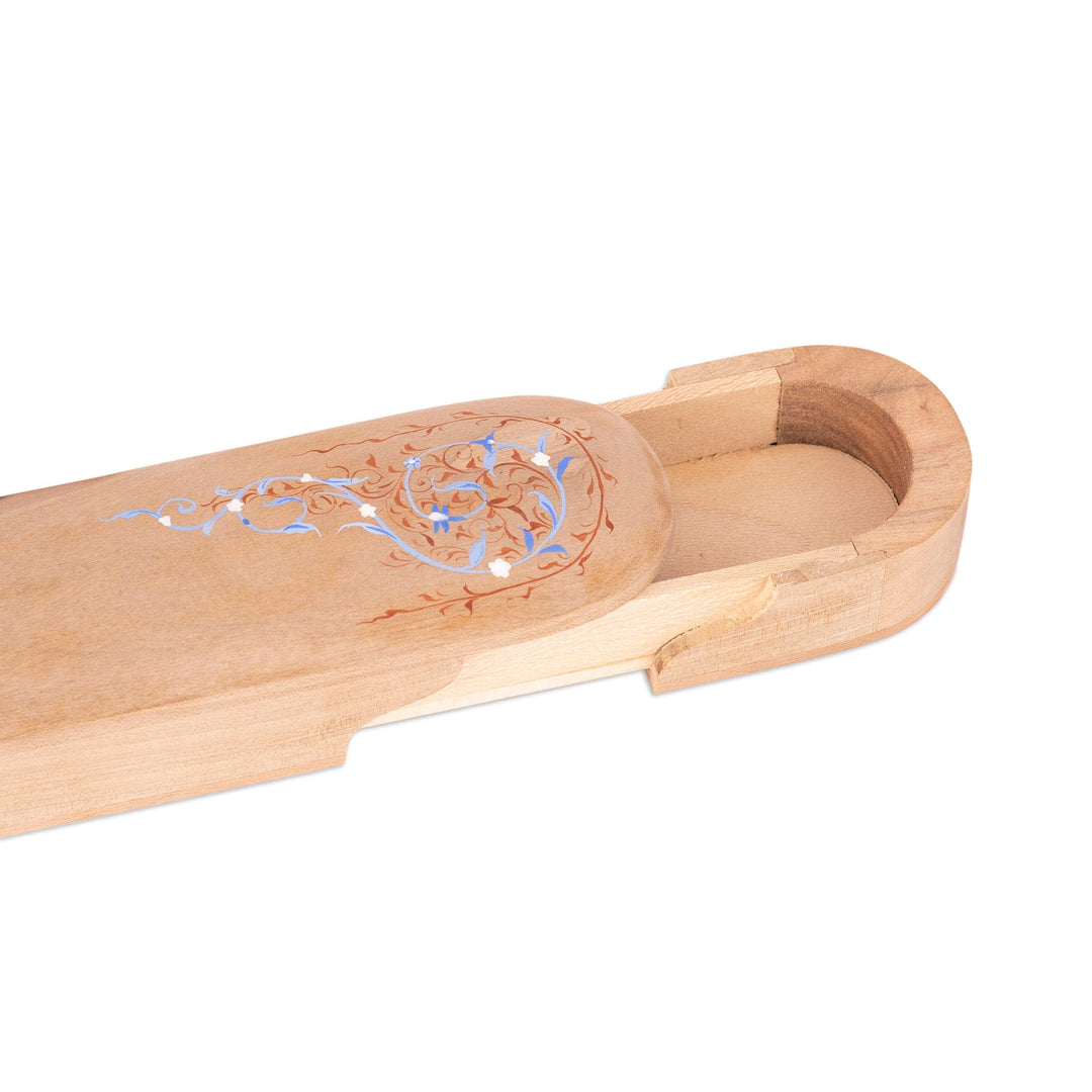Wood Pencil Box Carved and Painted by Hand with Floral Motif - Bukhara Splendor
