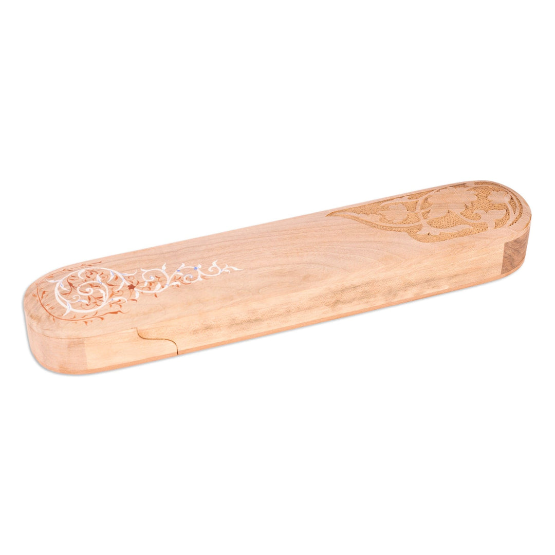 Traditional Floral Walnut and Sycamore Wood Watch Box - Ethereal Treasure