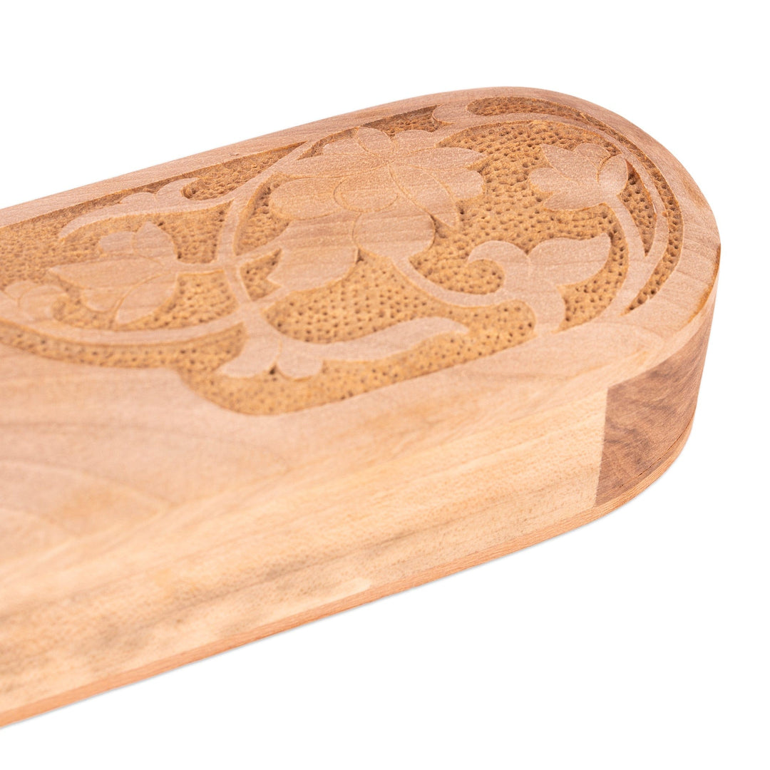 Traditional Floral Walnut and Sycamore Wood Watch Box - Ethereal Treasure