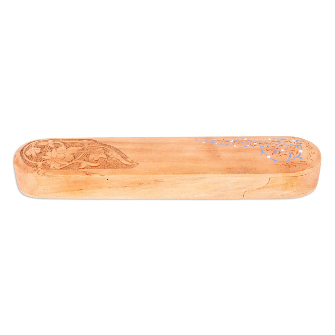 Traditional Painted Wood Watch Box with Blue Hues - Serene Secret