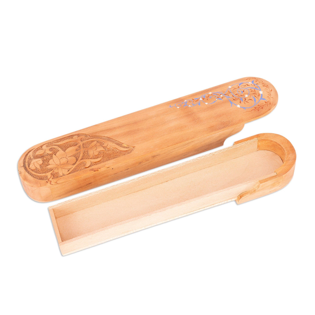 Traditional Painted Wood Watch Box with Blue Hues - Serene Secret