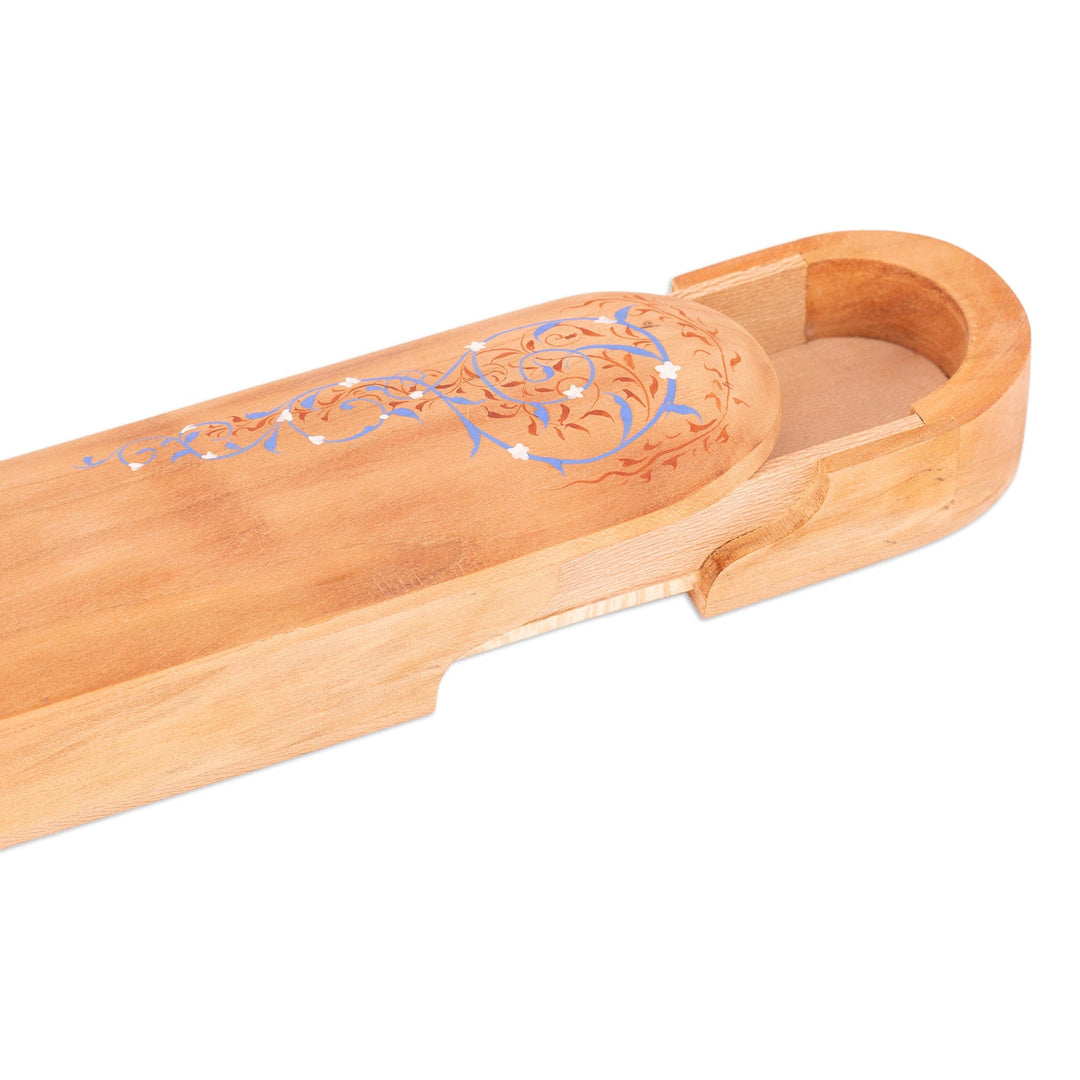 Traditional Painted Wood Watch Box with Blue Hues - Serene Secret