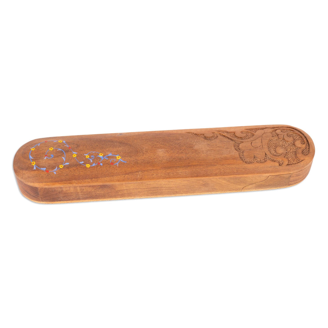 Traditional Floral Walnut and Sycamore Brown Wood Decor Box - Warm Treasure