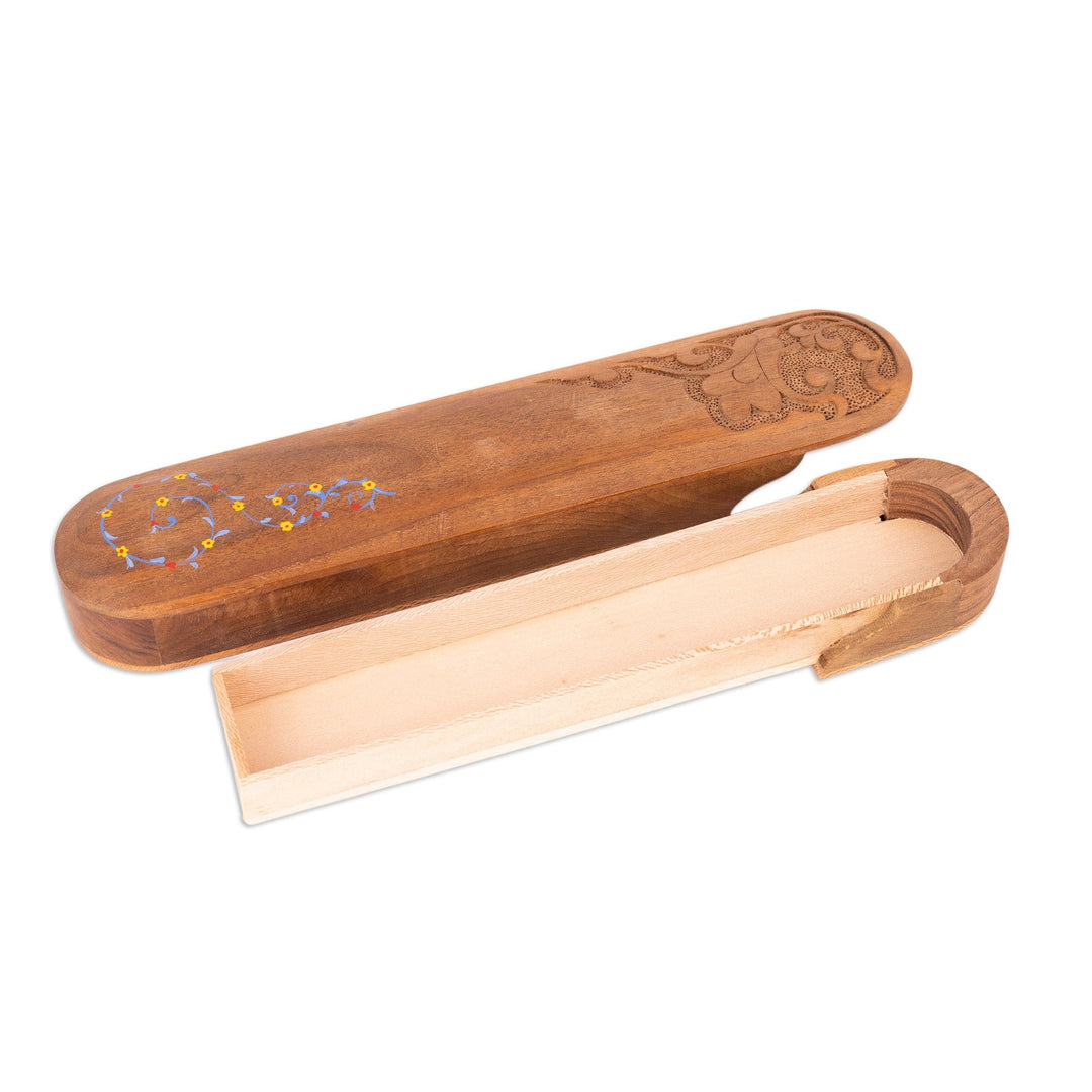 Traditional Floral Walnut and Sycamore Brown Wood Decor Box - Warm Treasure