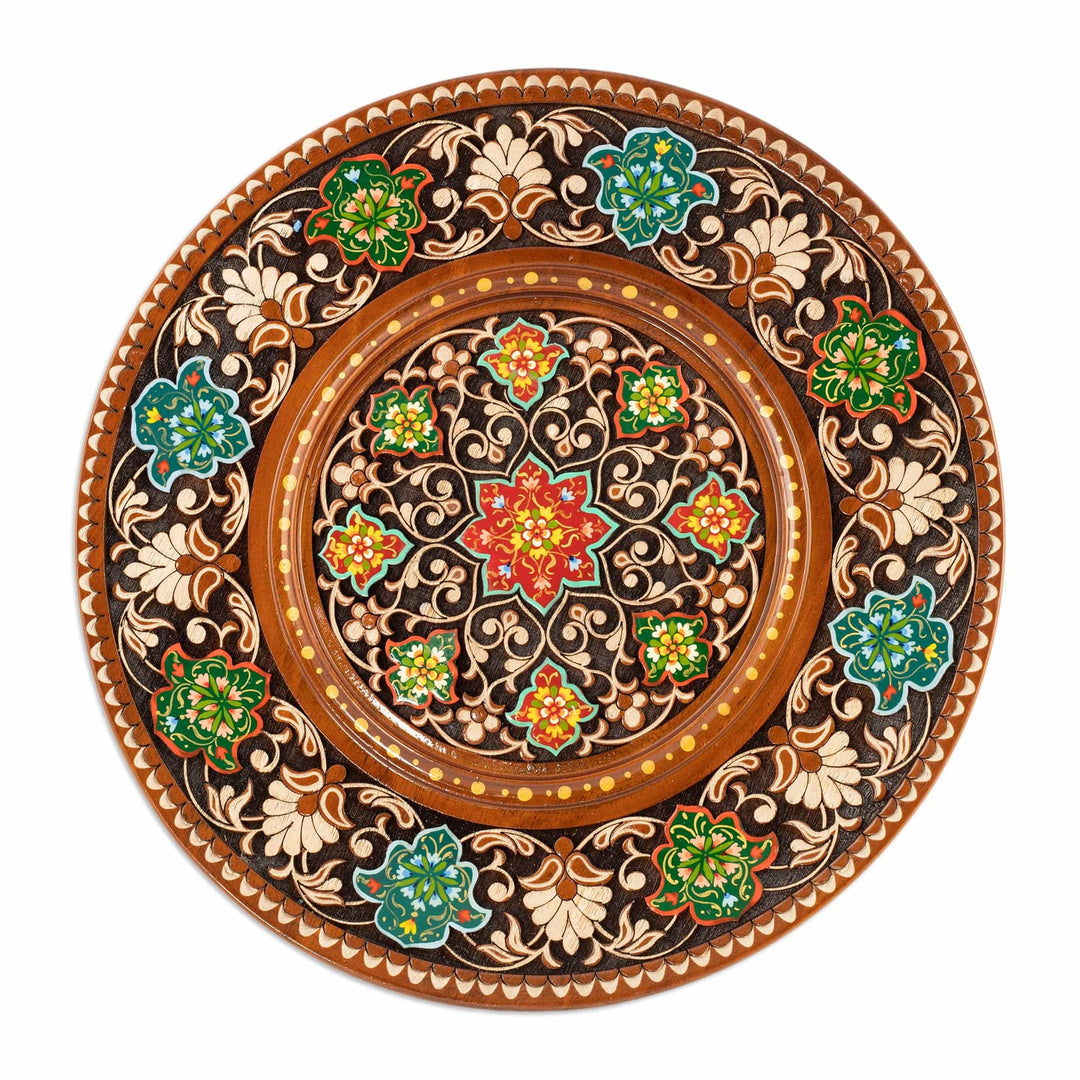Hand-Carved Traditional Painted Floral Walnut Wood Wall Art - Memories of a Paradise
