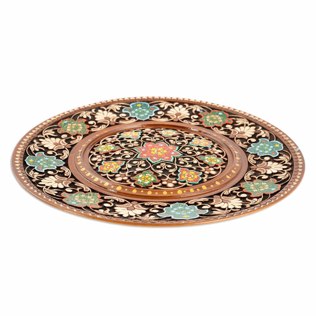 Hand-Carved Traditional Painted Floral Walnut Wood Wall Art - Memories of a Paradise