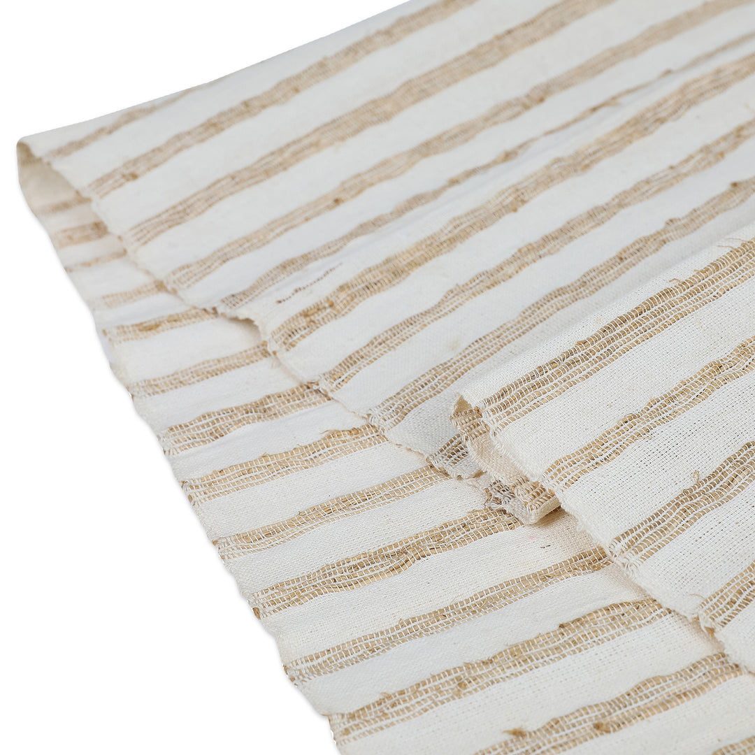Handmade Striped Cotton Blend Table Runner in Ivory & Brown - Natural Bohemian