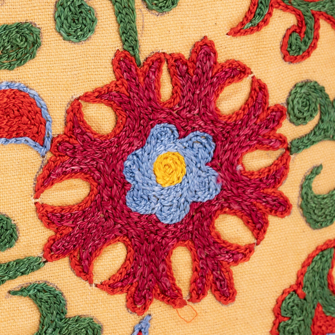 Traditional Suzani Floral Cotton Cushion Cover - Uzbekistan's Garden