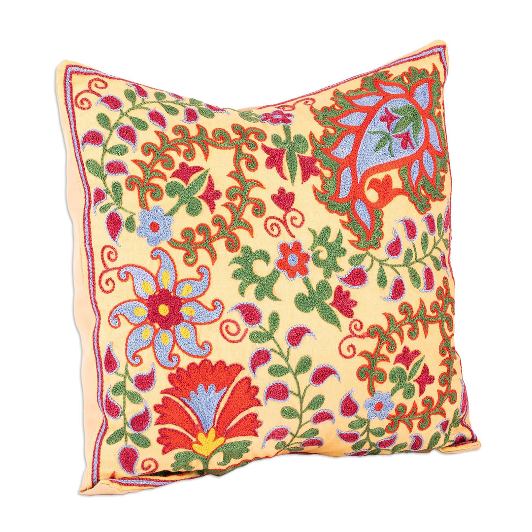Classic Suzani Floral Cotton Cushion Cover - Uzbekistan's Spring