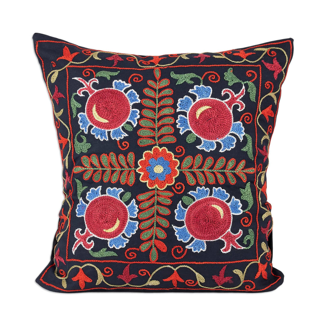 Pomegranate Embroidered Cotton Cushion Cover - Pomegranate Nights