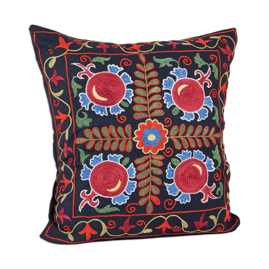 Pomegranate Embroidered Cotton Cushion Cover - Pomegranate Nights