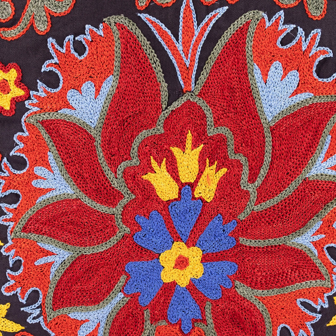 Nature-Themed Embroidered Cotton Cushion Cover - Suzani Nights