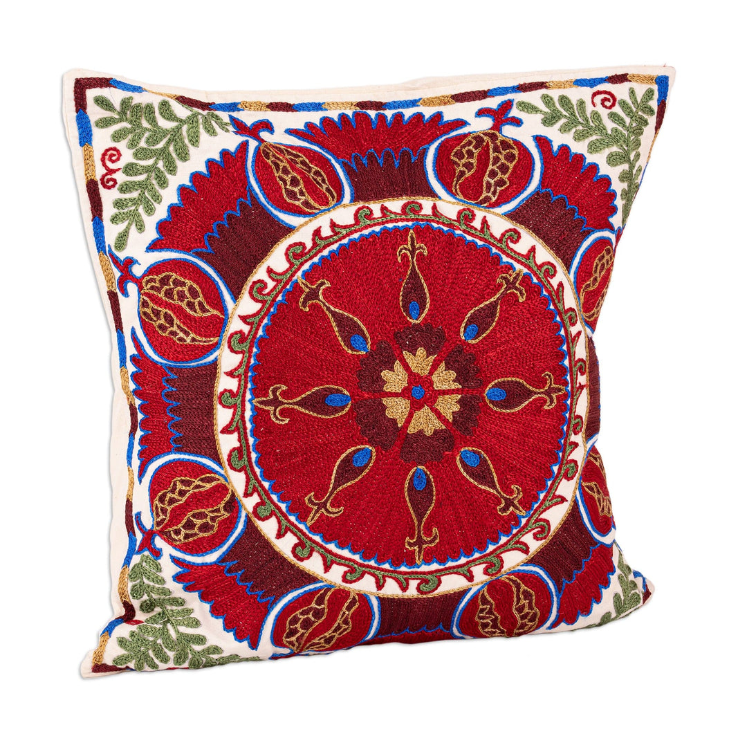 Traditional Floral Cotton Cushion Cover in Red - Flowering Flora