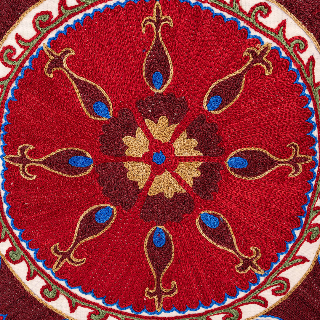 Traditional Floral Cotton Cushion Cover in Red - Flowering Flora