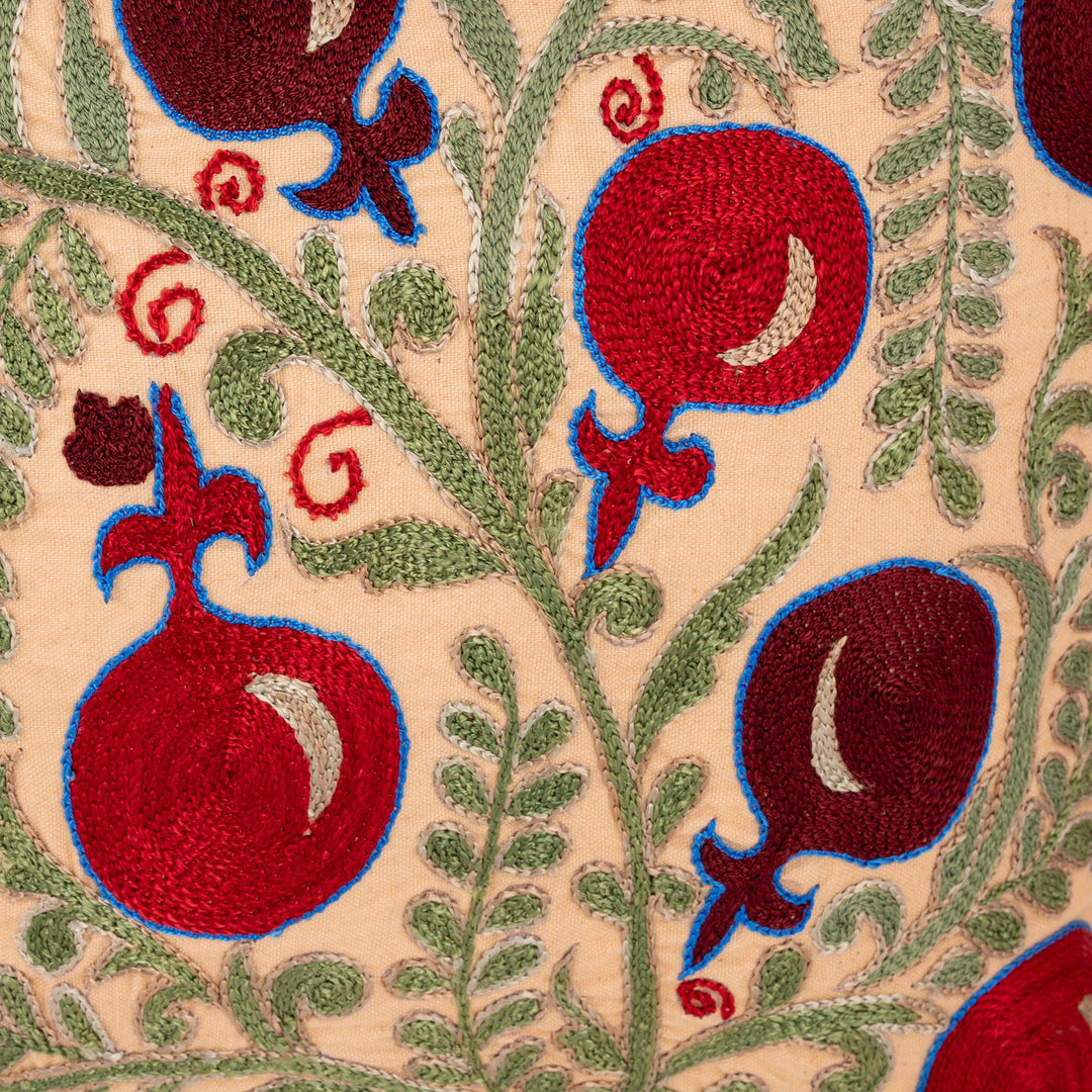 Fruit-Themed Embroidered Cotton and Viscose Cushion Cover - Pomegranate Forest