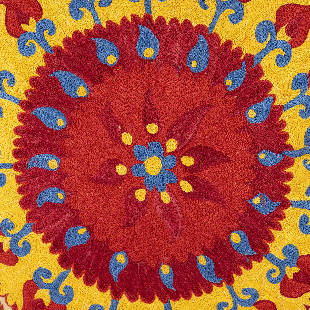Sun-Themed Embroidered Cotton and Viscose Cushion Cover - Samarkand Sun
