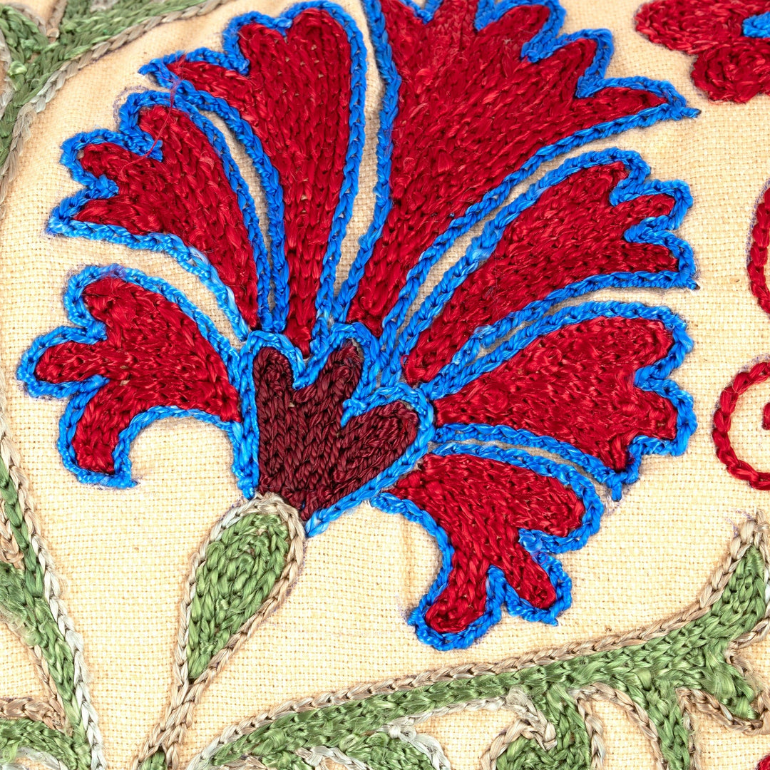 Leaf and Floral Embroidered Cotton and Viscose Cushion Cover - Bukhara Forest