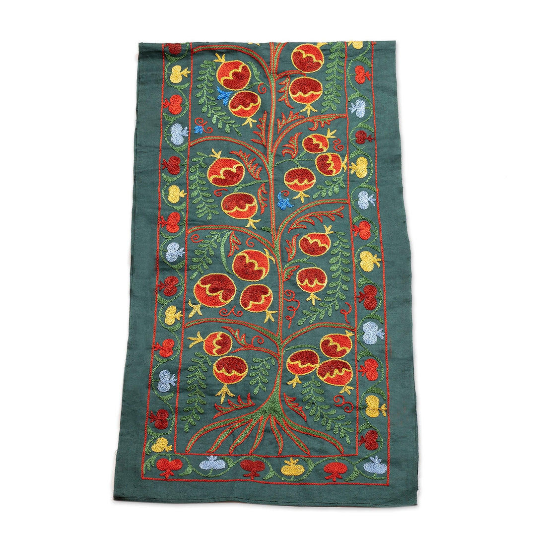 Embroidered Classic Green Cotton Table Runner - Prosperous Lineage