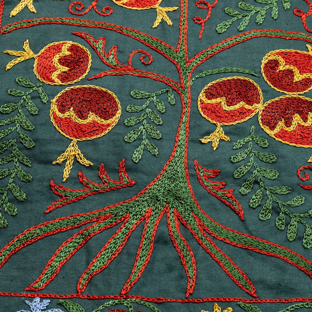 Embroidered Classic Green Cotton Table Runner - Prosperous Lineage