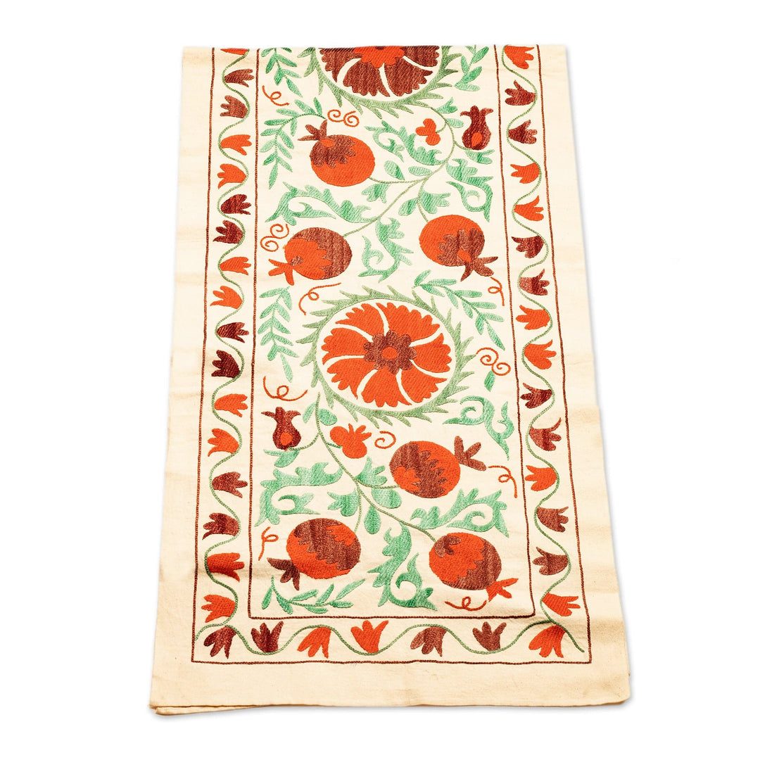 Embroidered Classic Orange Cotton Floral Table Runner - Imperial Fruit