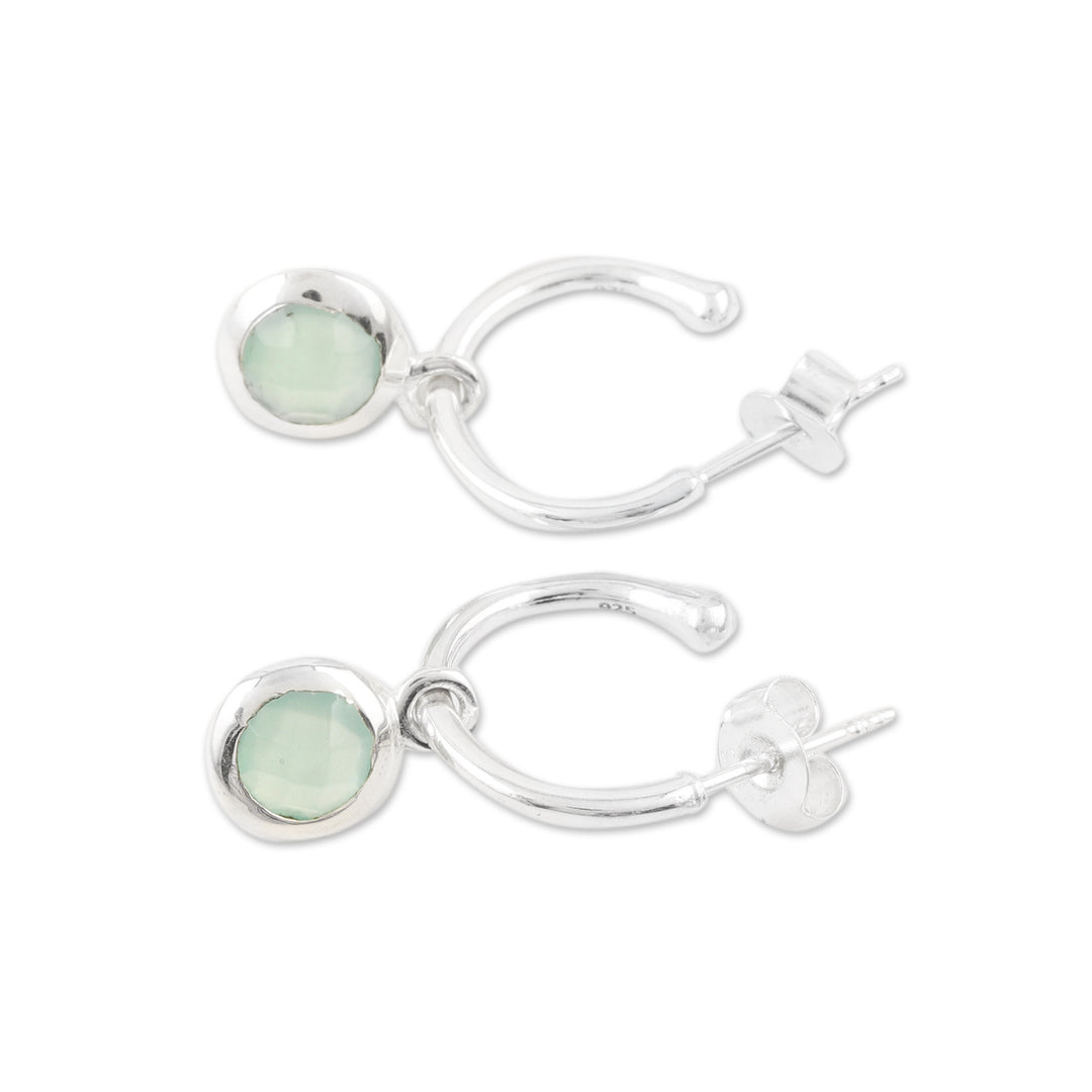 Sterling Silver Half-Hoop Earrings with Chalcedony Stones - Glam Green