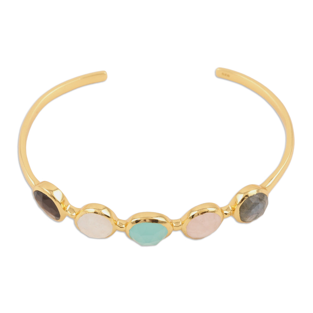 18k Gold-Plated Multi-Gemstone Cuff Bracelet Made in India - Colorful Glam