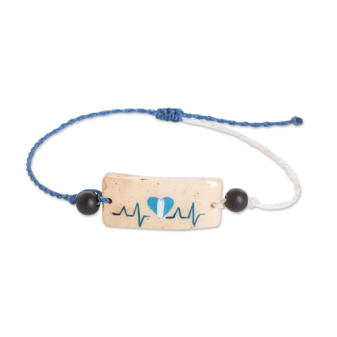 Onyx and Coconut Shell Macrame Beaded Heart Pendant Bracelet - Flag & Heart