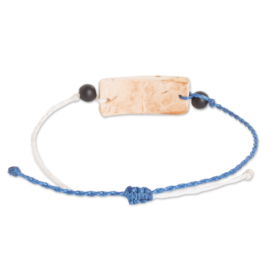 Onyx and Coconut Shell Macrame Beaded Heart Pendant Bracelet - Flag & Heart