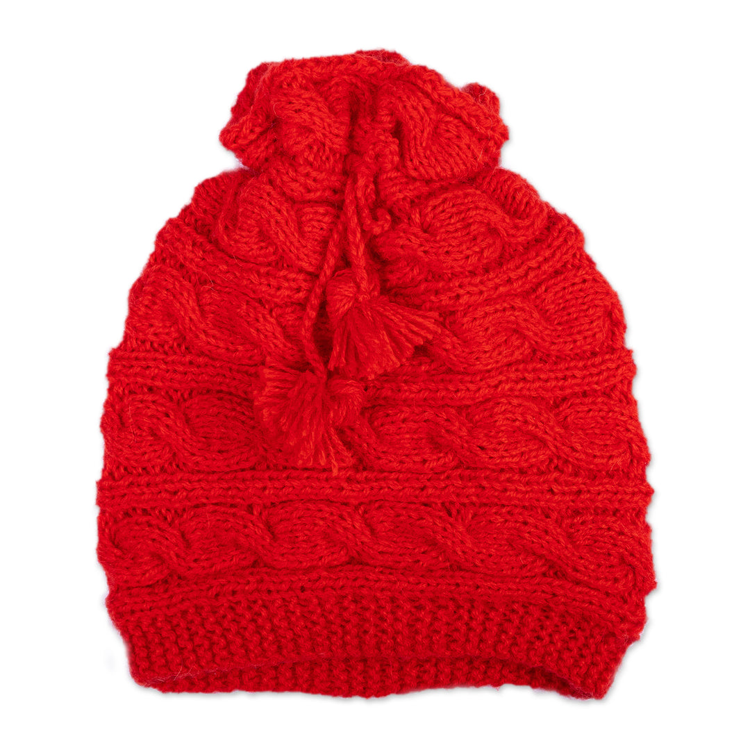 Cable Stitch Knit Hat Made from Crimson Alpaca Blend Yarns - Crimson Seasons