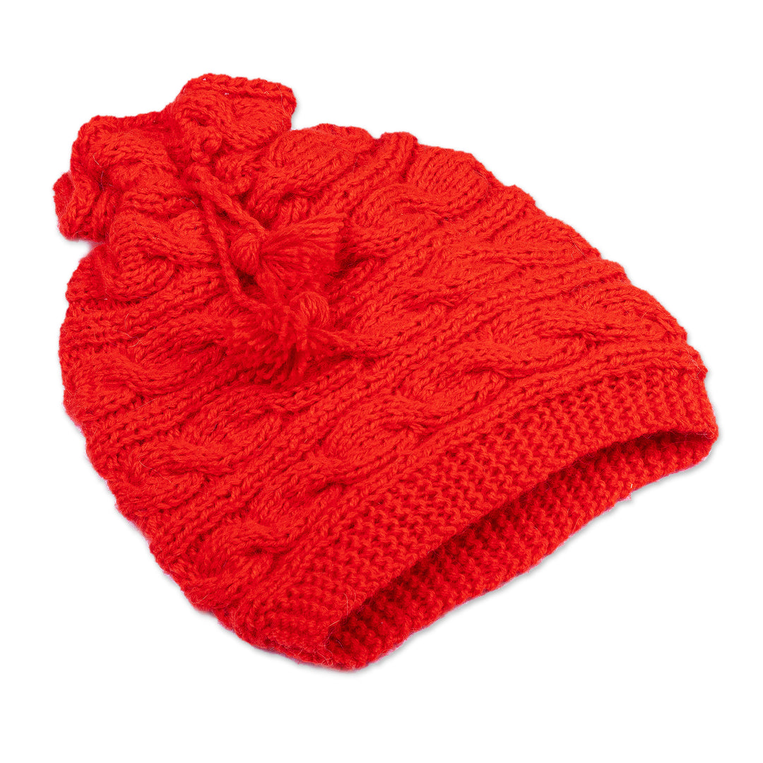 Cable Stitch Knit Hat Made from Crimson Alpaca Blend Yarns - Crimson Seasons